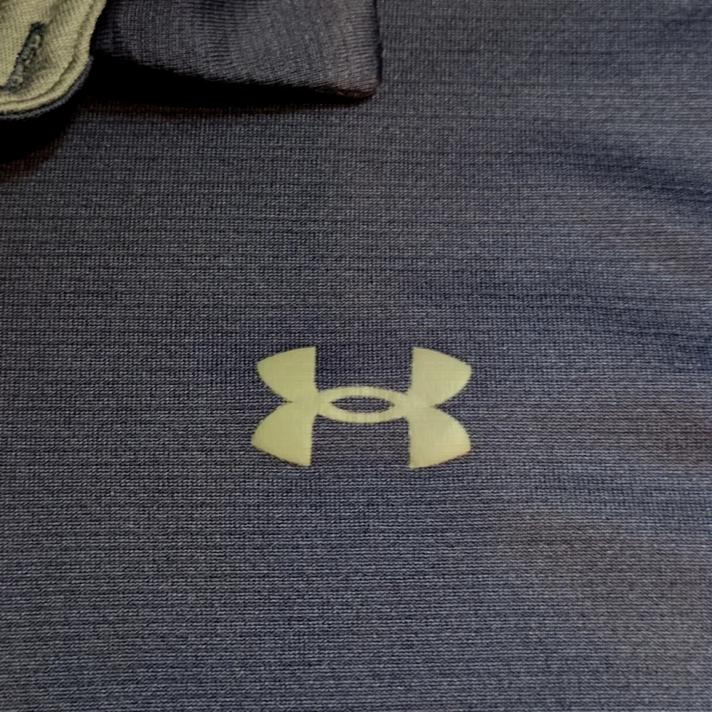 Under Armour Loose Fit Navy Blue Gray Trim Short Sleeve Polo Shirt Men's Small